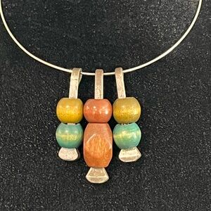 Vintage MUSTAD Modernist Choker Necklace Wood Beads Silver Tone Collar Norway